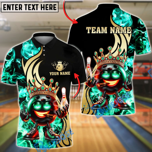 BlueJose Bowling & Pins Royal Fire King Smoke High Customized Name, Team Name 3D Shirt (4 Colors)