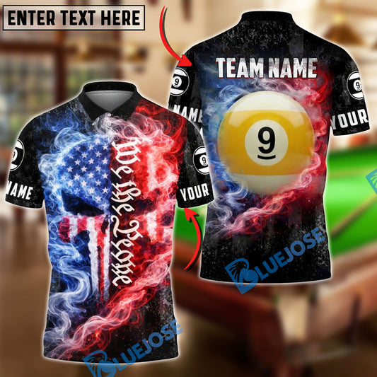 BlueJose Billiards 9 Ball We The People Fire Smoke Punisher Skull Design Personalized Shirt