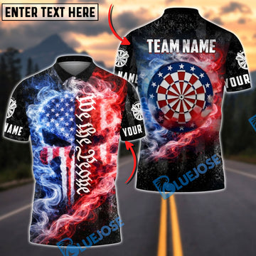BlueJose Darts We The People USA Dartboard Fire Smoke Punisher Skull Design Personalized Name Shirt