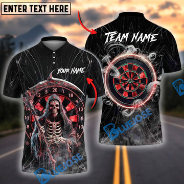 BlueJose Darts Grim Reaper Smoke Personalized Name, Team Name Shirt (4 Colors)