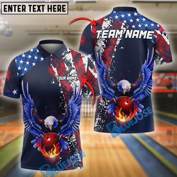 BlueJose Bowling Patriotic Eagle Customized Name, Team Name 3D Shirt