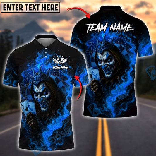 BlueJose Darts Fiery Joker Card Personalized Name, Team Name Shirt (4 Colors)