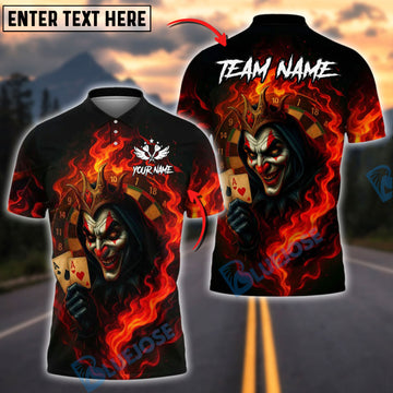 BlueJose Darts Fiery Joker Card Personalized Name, Team Name Shirt (4 Colors)