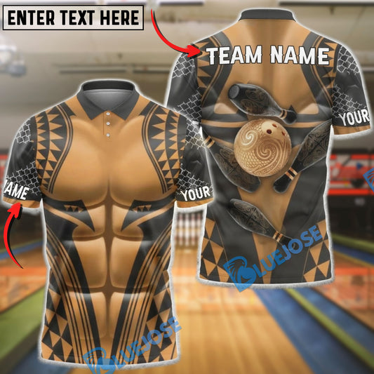 BlueJose Bowling Maori Tribal Strike Ball and Pins Dynamic Design Personalized Name, Team Name 3D Shirt