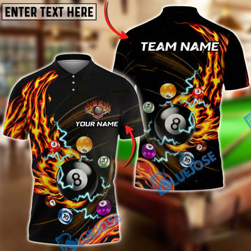 BlueJose Billiards Fire Flame Lightning 8 Ball Pool Customized Name, Team Name 3D Shirt (4 Colors)