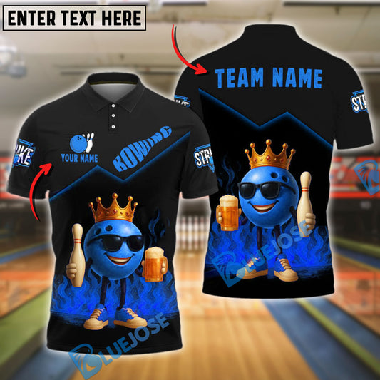 BlueJose Bowling And Pins King Ball Beer Style Customized Name 3D Shirt (4 Colors)