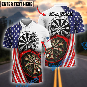 BlueJose Darts American Flag Dartboard Style Personalized Name, Team Name Shirt