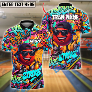 BlueJose Bowling And Pins Graffiti Strike Cool Ball with Shades & Street Art Customized Name 3D Shirt (4 Colors)