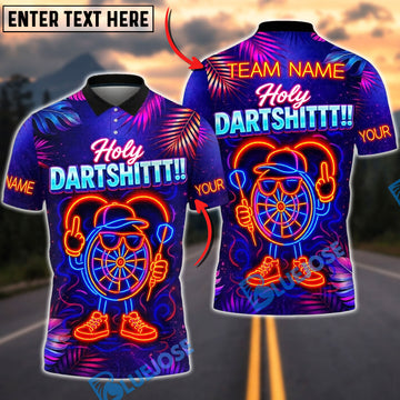 BlueJose Darts Neon Holy Dartshit Dartboard Character Design Personalized Name Shirt