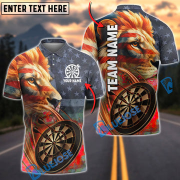 BlueJose Darts American Flag Lion Grunge Patriotic Personalized Name, Team Name Shirt (4 Colors)
