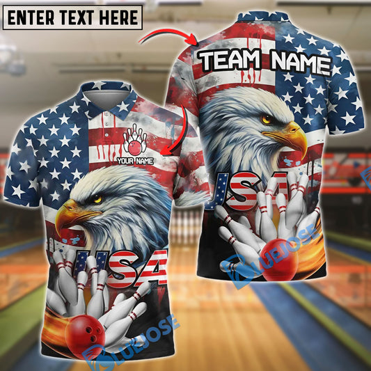 BlueJose Bowling  Eagle Patriotioc USA Flag Personalized Name, Team Name Unisex Shirt