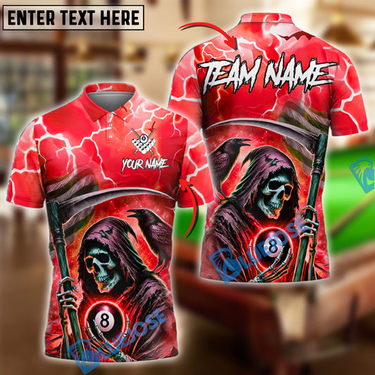 BlueJose Billiards 8-Ball Pool Thunder Skull Reaper Personalized Name Shirt (4 Colors)