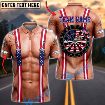 BlueJose Darts Funny Body Flag Suspenders Dartboard American Flag Mankini Personalized Name Shirt