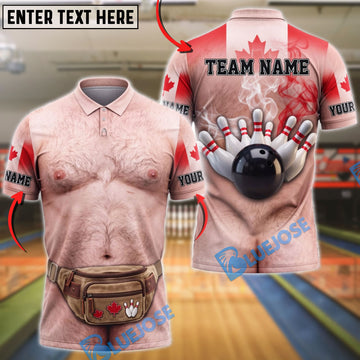 BlueJose Bowling Funny Body Waist Bag Canada Flag Mankini Customized Name, Team Name 3D Shirt