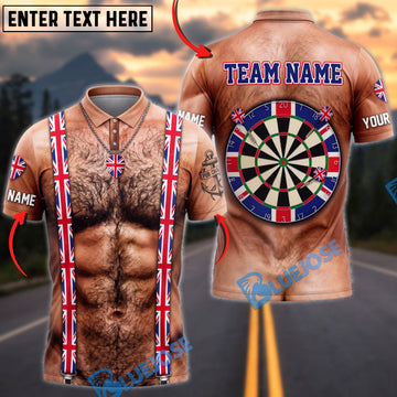 BlueJose Darts UK Flag Suspenders White Collar Dartboard Mankini Personalized Name Shirt