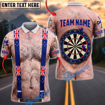 BlueJose Darts Australia Flag Suspenders White Collar Dartboard Mankini Personalized Name Shirt