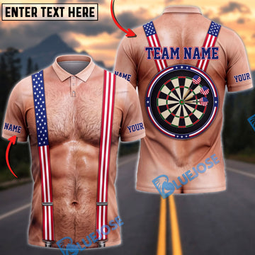 BlueJose Darts American Flag Suspenders White Collar Dartboard Mankini Personalized Name Shirt