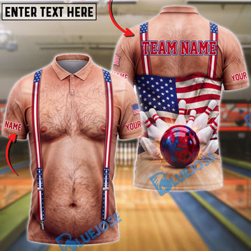 BlueJose Bowling Funny Body Suspenders American Flag Mankini Customized Name, Team Name 3D Shirt