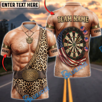 BlueJose Darts Leopard Print Sash Body Dartboard American Flag Mankini Personalized Name Shirt