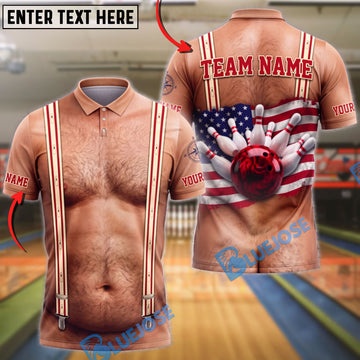 BlueJose Bowling Funny Body Suspenders American Flag Mankini Strike Customized Name, Team Name 3D Shirt