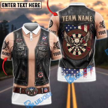 BlueJose Darts Lady Biker Leather Vest Dartboard American Flag Mankini Personalized Name Shirt