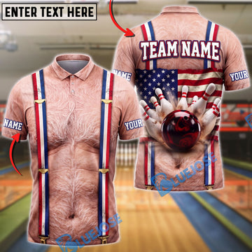 BlueJose Bowling Funny Pale Body Suspenders American Flag Mankini Strike Customized Name, Team Name 3D Shirt