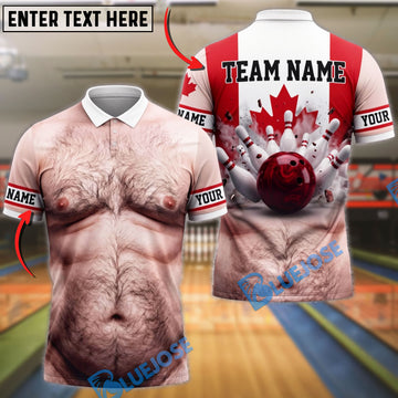 BlueJose Bowling Hairy Belly Body Canadian Flag Mankini Strike Customized Name, Team Name 3D Shirt