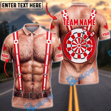 BlueJose Darts Suspenders Body Red Dartboard Canadian Flag Mankini Personalized Name Shirt