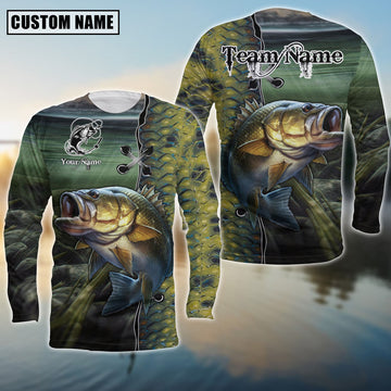Bluejose Bass Fishing Water Skin Pattern Custom Name & Team Name 3D Shirts