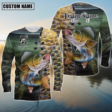 Bluejose Walleye Fishing Water Skin Pattern Custom Name & Team Name 3D Shirts