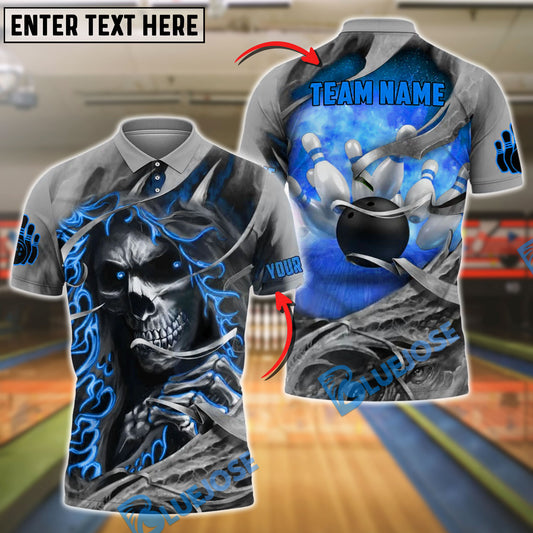 BlueJose Bowling Fire Skull Customized Name, Team Name 3D Shirt (4 Colors)