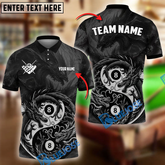BlueJose Billiards Yin And Yang Ball 89 Dragon Personalized Name Shirt (4 Colors)