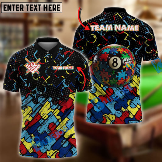 BlueJose Billiards Ball 8 Autism Awareness Puzzle Customized Name, Team Name 3D Shirt