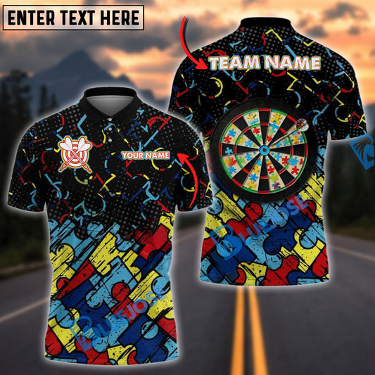 BlueJose Darts Autism Awareness Puzzle Customized Name, Team Name 3D Shirt