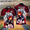 BlueJose Bowling And Pins White Tiger Red Ball Fire Splash Customized Name 3D Shirt (4 Colors)
