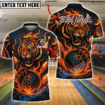 BlueJose Bowling And Pins Fire Tiger Claws Flaming Ball Customized Name 3D Shirt (4 Colors)
