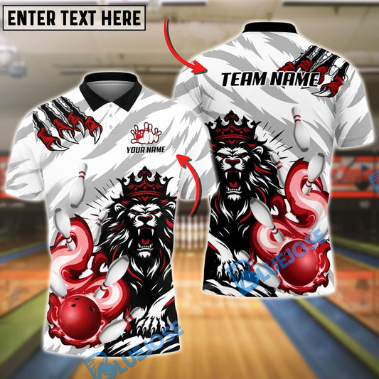 BlueJose Bowling And Pins Fierce Lion Customized Name, Team Name 3D Shirt (4 Colors)