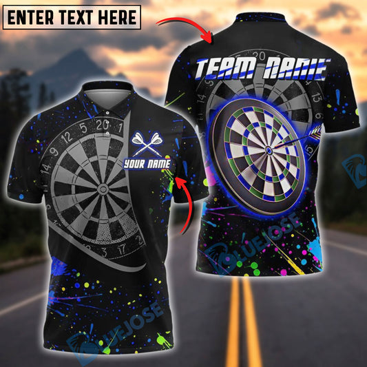 BlueJose Darts Color Splash Dartboard Personalized Name, Team Name Shirt (4 Colors)