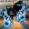 BlueJose Bowling And Pins Dynamic Electric Lightning Ice Splash Artwork Customized Name, Team Name 3D Shirt (4 Colors)