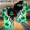 BlueJose Bowling And Pins Dynamic Electric Lightning Ice Splash Artwork Customized Name, Team Name 3D Shirt (4 Colors)