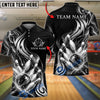 BlueJose Bowling And Pins Royal Tribal Swirl Energy Splash Artwork Customized Name, Team Name 3D Shirt (6 Colors)
