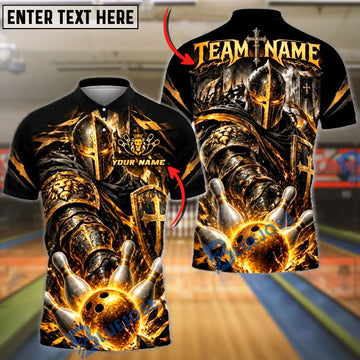 BlueJose Bowling And Pins Crusader Knight Sword Warrior Pins Strike Artwork Customized Name, Team Name 3D Shirt (6 Colors)