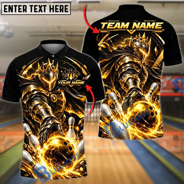 BlueJose Bowling And Pins Golden Knight Warrior Crown Pins Explosion Artwork Customized Name, Team Name 3D Shirt (6 Colors)