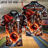 BlueJose Bowling And Pins Fiery Hell Knight Warrior Flame Pins Strike Artwork Customized Name, Team Name 3D Shirt (4 Colors)