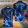 BlueJose Bowling And Pins Japanese Samurai Warrior Katana Sword Pins Strike Artwork Customized Name, Team Name 3D Shirt (4 Colors)