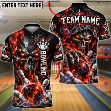BlueJose Bowling And Pins Hooded Skull Reaper Energy Aura Pins Explosion Artwork Customized Name, Team Name 3D Shirt (4 Colors)