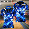BlueJose Bowling And Pins Fiery Fire Flame Explosion Pins Strike Artwork Customized Name, Team Name 3D Shirt (4 Colors)