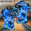 BlueJose Bowling And Pins Swirling Fire Explosion Dynamic Motion Pins Strike Artwork Customized Name, Team Name 3D Shirt (4 Colors)