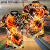 BlueJose Bowling And Pins Swirling Fire Explosion Dynamic Motion Pins Strike Artwork Customized Name, Team Name 3D Shirt (4 Colors)