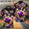 BlueJose Bowling And Pins Metallic Dynamic Curved Waves Energy Motion Pins Strike Artwork Customized Name, Team Name 3D Shirt (4 Colors)